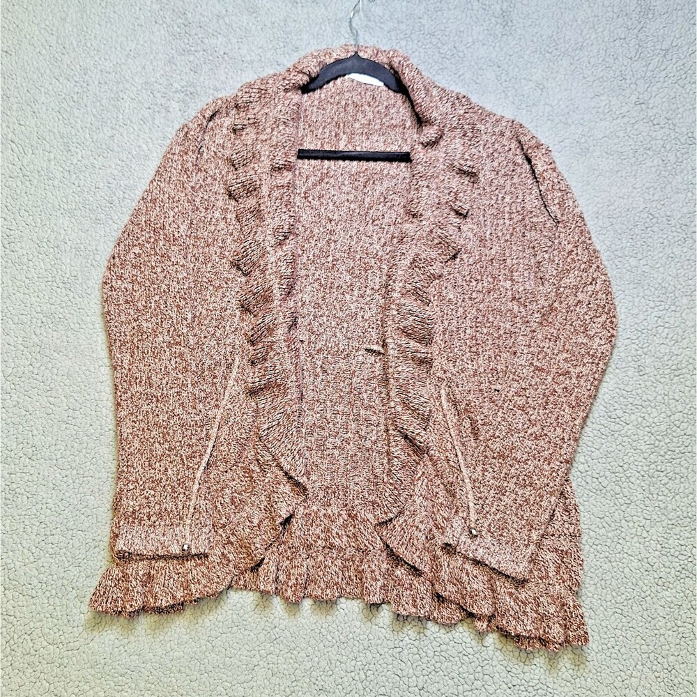 Jon & Anna Ruffle Edge Knit Drawstring Cardigan Sweater Size XL Boho Cozy